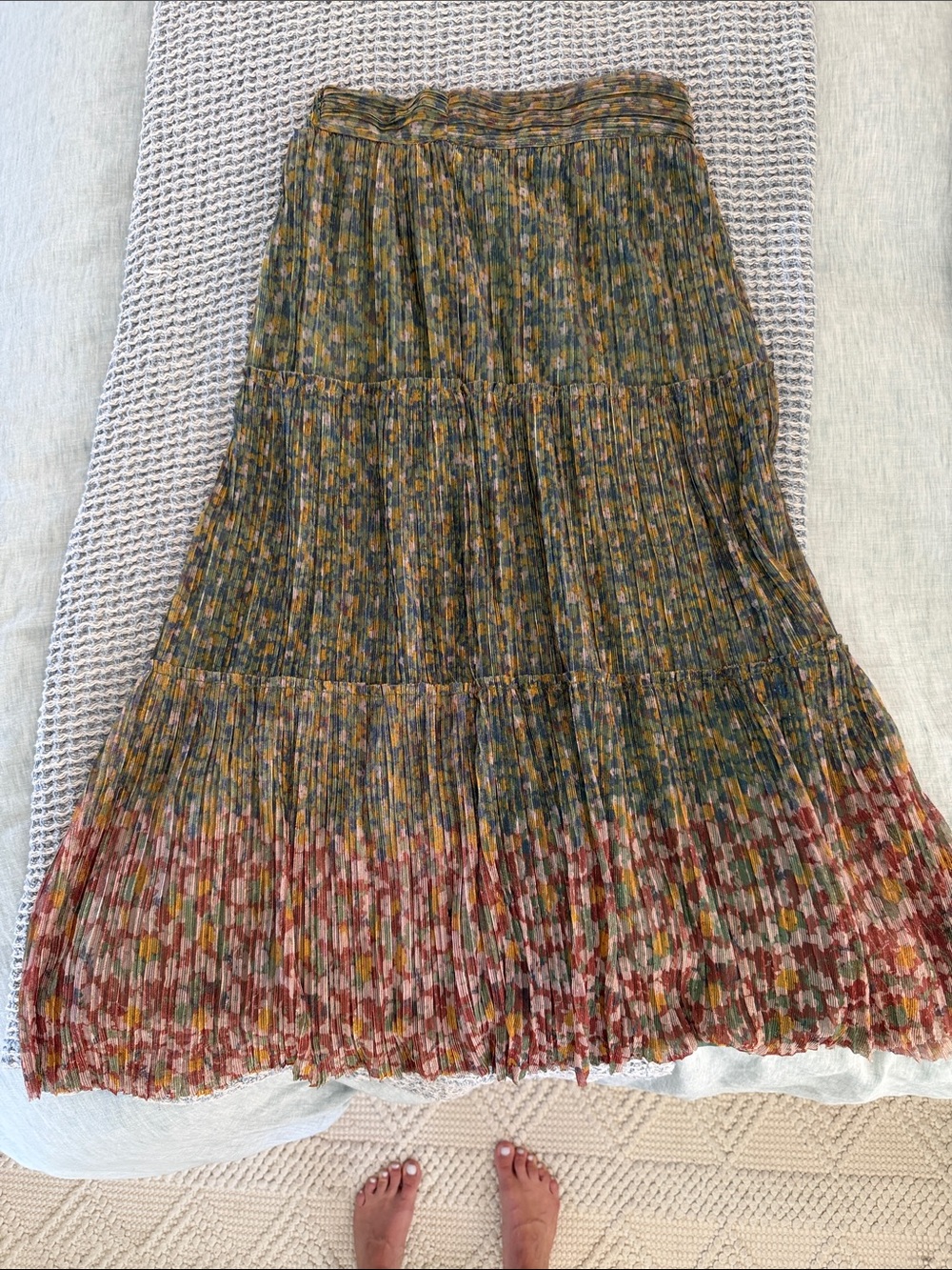 ba&sh Sage Green Lined Skirt with Multicolor Waistband
